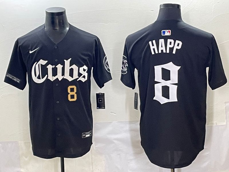 Men 2025 Chicago Cubs #8 Happ Black Five generations Joint Name Nike MLB Jersey style 5
